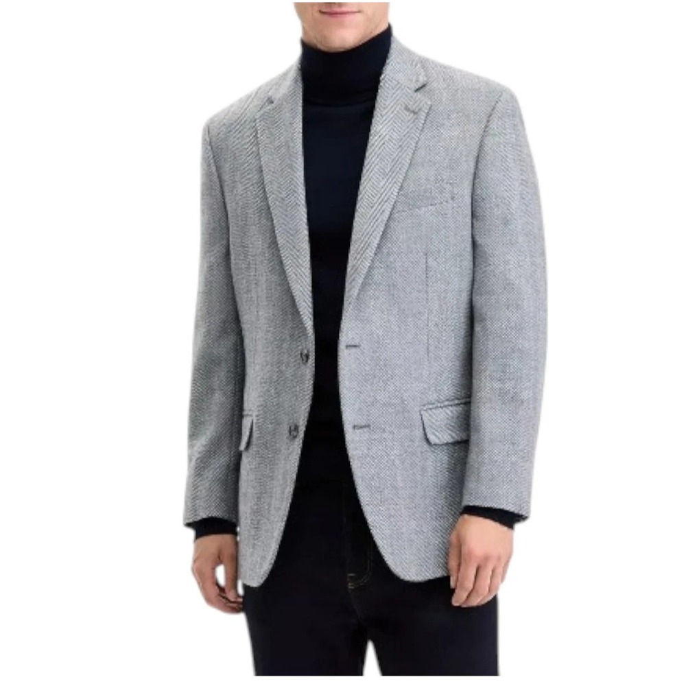 Tommy Hilfiger Mens Modern fit Wool Suit Jacket Blazer 44 L Gray Herringbone